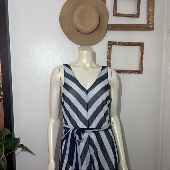 Tommy Bahama Women Blue White Chateau Stripe Midi Dress Size Small Belt A9 - Picture 5 of 10